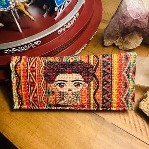 Frida Kahlo Mexican Knit Tri-Fold Mirror Wallet Traditional Artesanal Folkloric